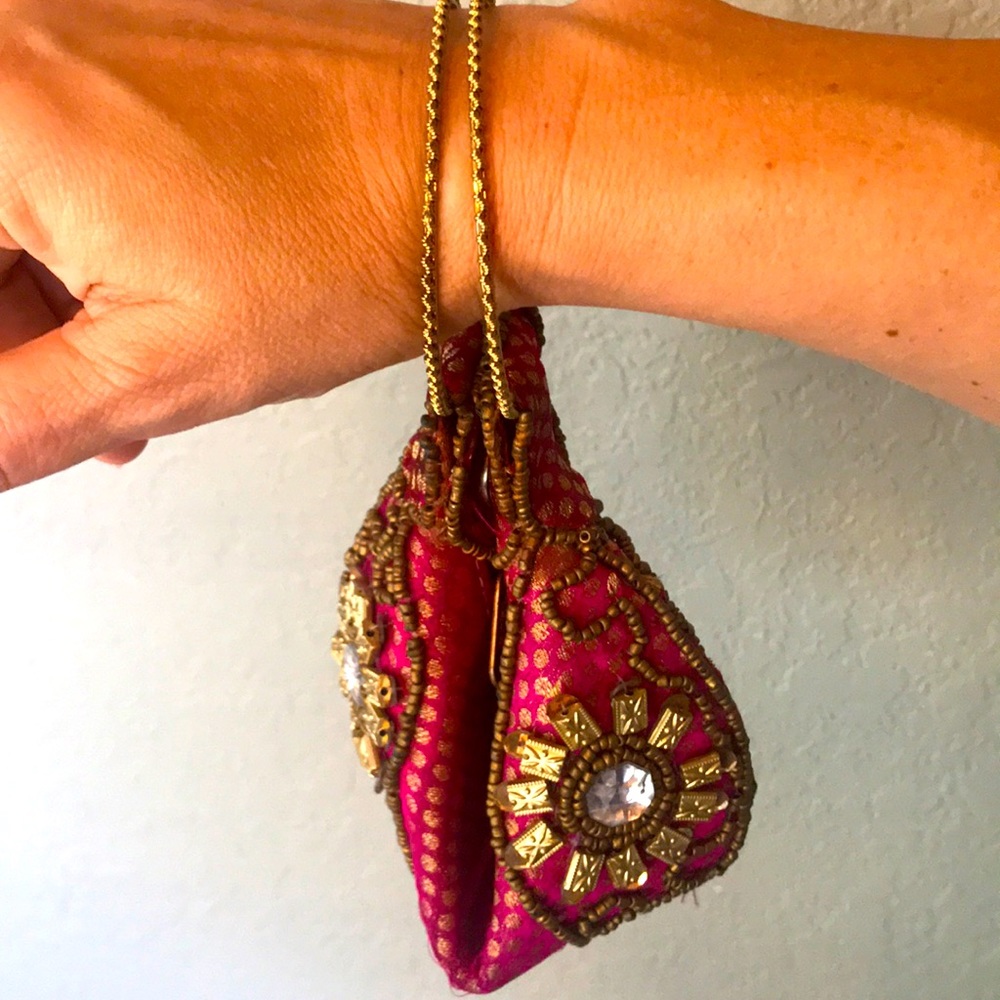 Indian beaded fortune cookie wristlet Fushia